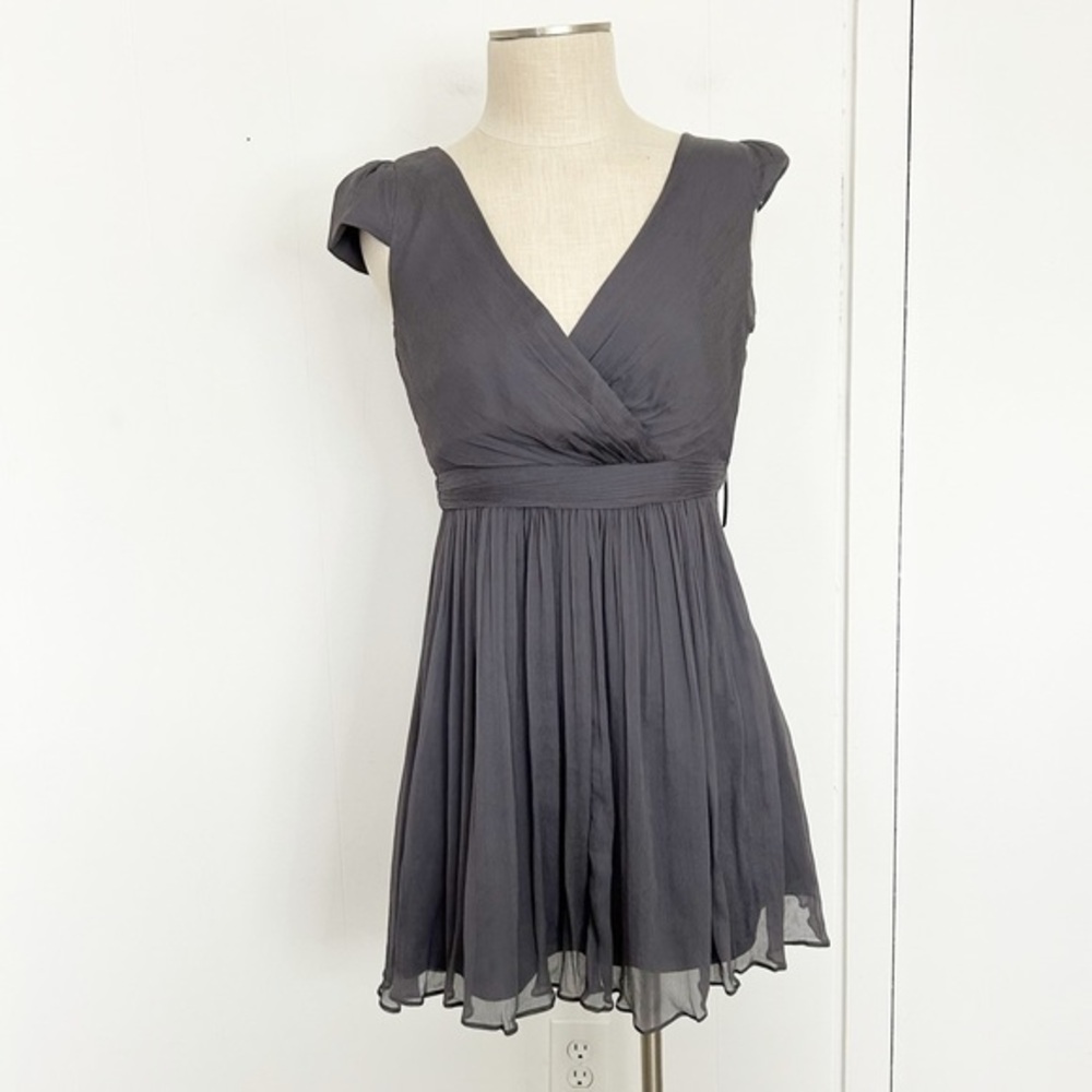 J. Crew Silk Chiffon Mirabelle Dress‎ Cap Sleeve Grey Size 2